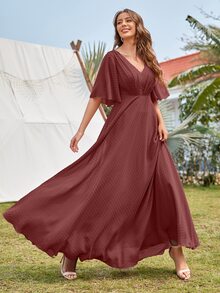 Váy tay bồng xếp ly chấm bi Swiss - Gỗ đỏ - Xem 3