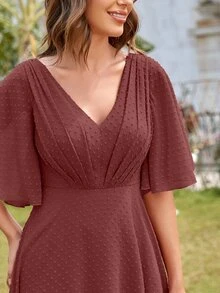 Váy tay bồng xếp ly chấm bi Swiss - Gỗ đỏ - Xem 4