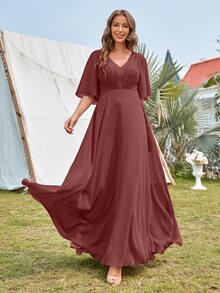 Váy tay bồng xếp ly chấm bi Swiss - Gỗ đỏ - Xem 5