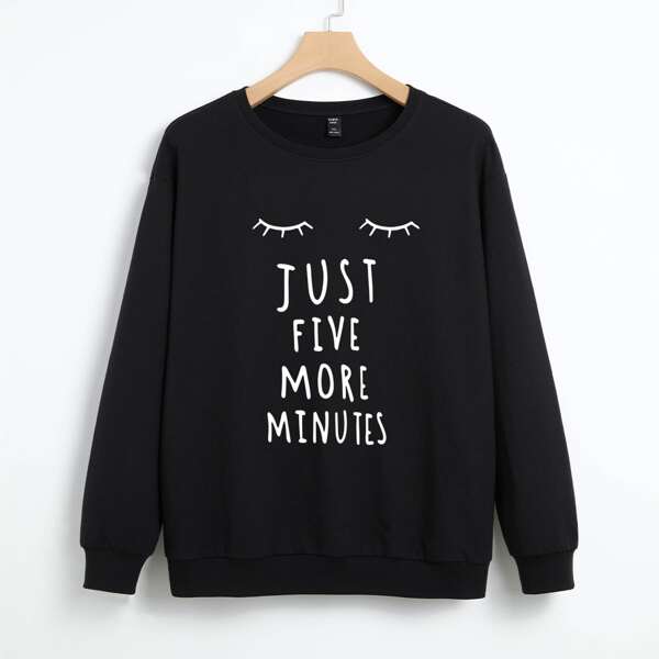 

Plus Slogan Graphic Drop Shoulder Sweatshirt, Black