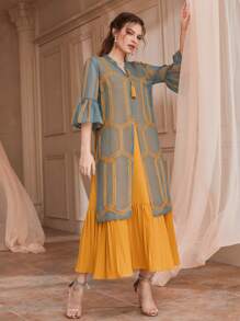 Al Najma Pleated Hem Dress & Embroidery Tunic Top - Multicolor - View 1