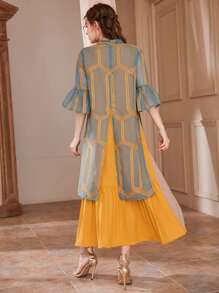 Al Najma Pleated Hem Dress & Embroidery Tunic Top - Multicolor - View 2
