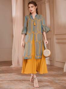 Al Najma Pleated Hem Dress & Embroidery Tunic Top - Multicolor - View 3