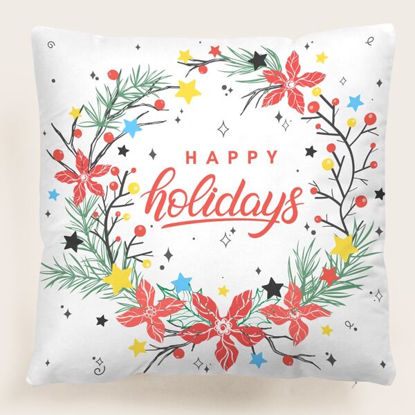 

Christmas Wreath Print Cushion Cover Without Filler, Multicolor