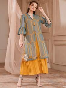 Al Najma Pleated Hem Dress & Embroidery Tunic Top - Multicolor - View 5