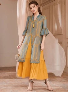Al Najma Pleated Hem Dress & Embroidery Tunic Top - Multicolor - View 6