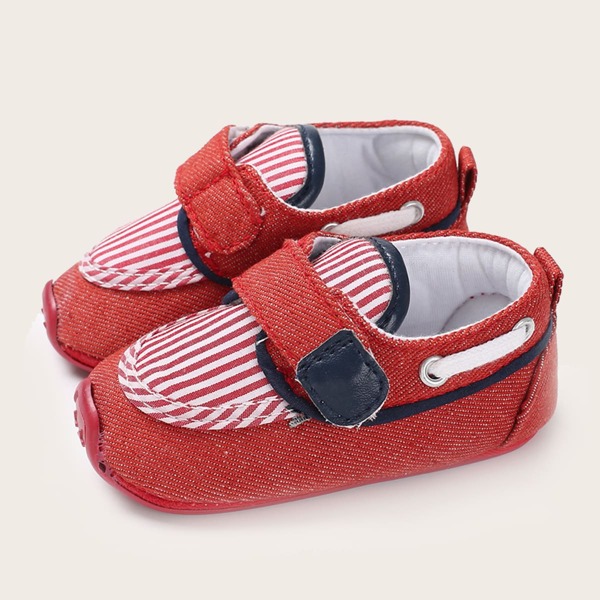 

Baby Striped Pattern Strappy Flats, Red