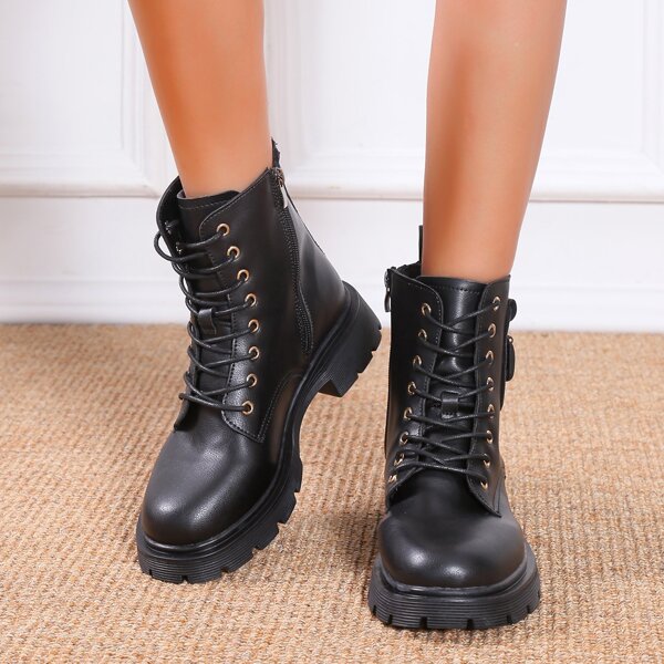 

Side Zip Pocket Decor Combat Boots, Black