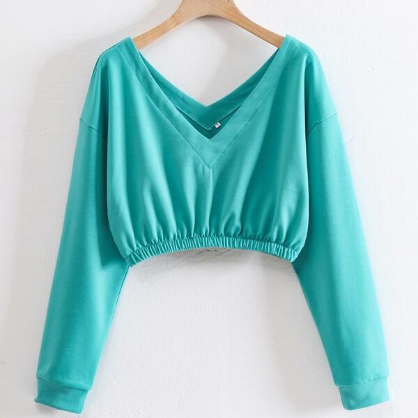 

Solid V-Neck Sweatshirt, Mint blue