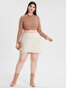 Calvaya 大碼毛邊緣不對稱下擺格紋粗花呢半身裙 - 彩色 - 查看 3