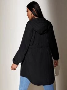 EURMUSE Drawstring Waist Hooded Coat - Black - View 2