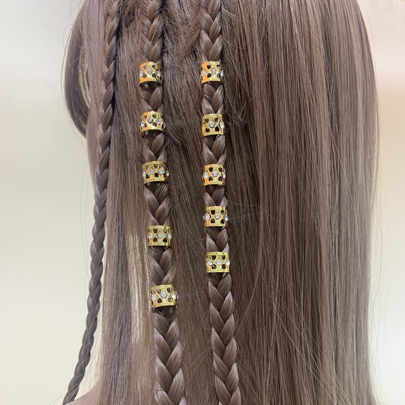 

10pcs Rhinestone Decor Hair Ring, Gold