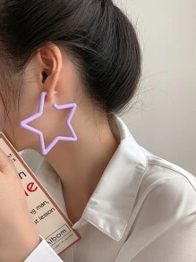 Star Shaped Earrings - Purple - View 1