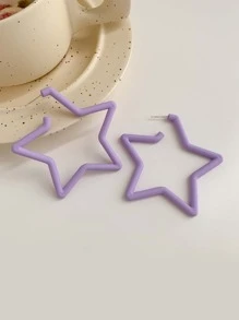 Star Shaped Earrings - Purple - View 2