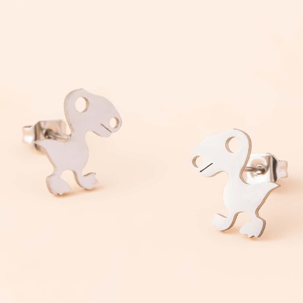 

Dinosaur Decor Stud Earrings, Silver