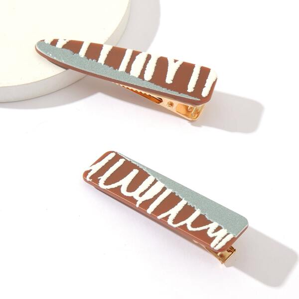 

2pcs Color Block Hair Clip, Multicolor
