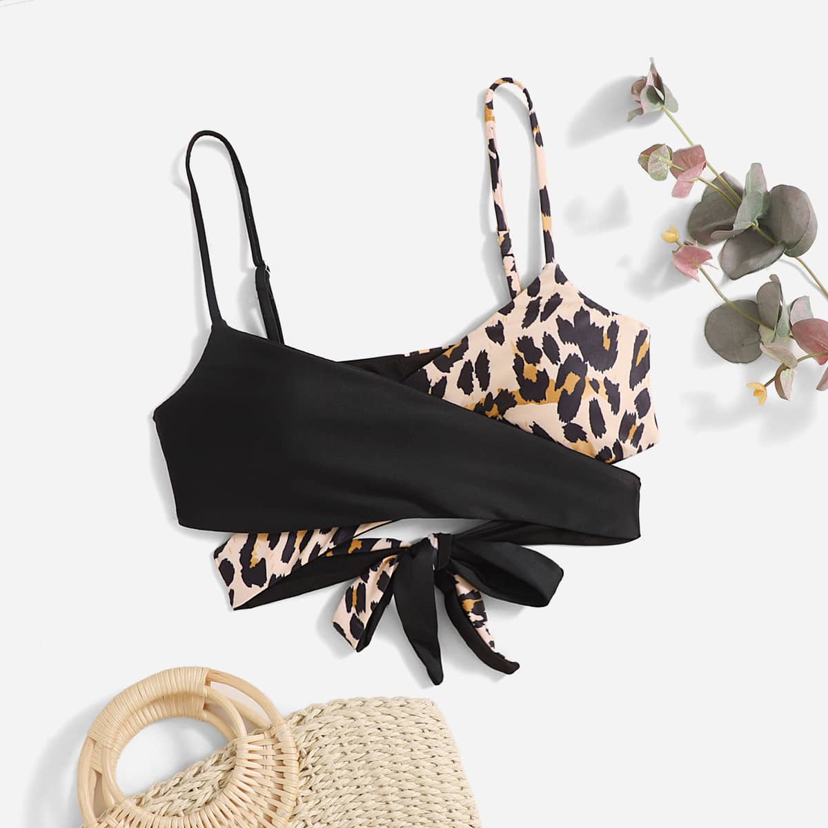 

Leopard Wrap Bikini Top, Multicolor