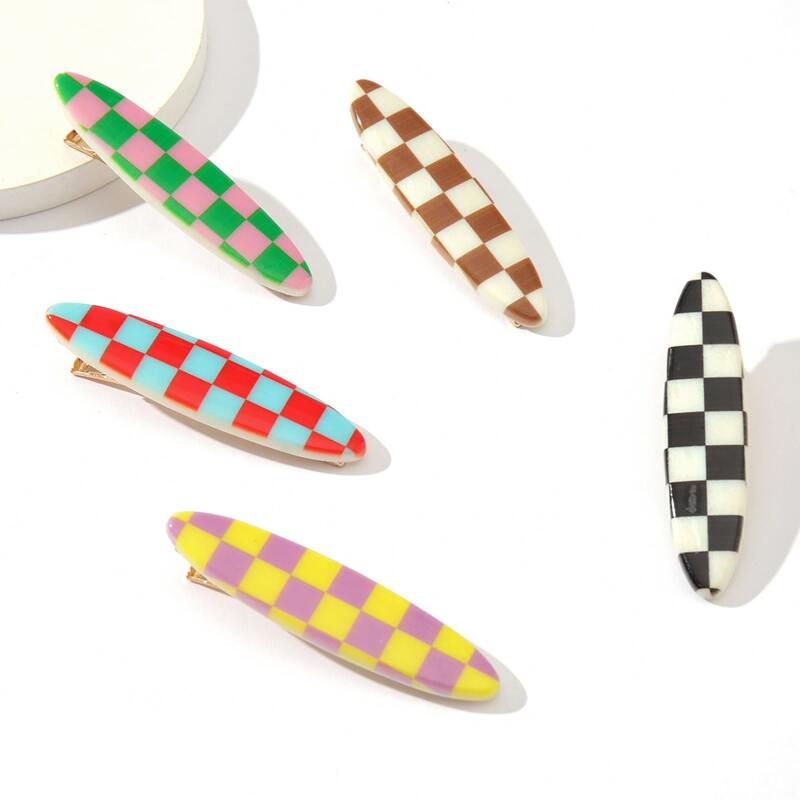 

5pcs Plaid Print Hair Clip, Multicolor