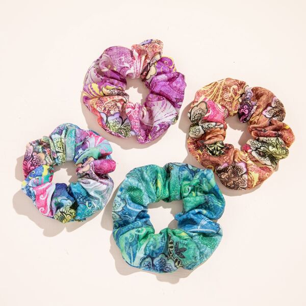

4pcs Floral Print Scrunchie, Multicolor