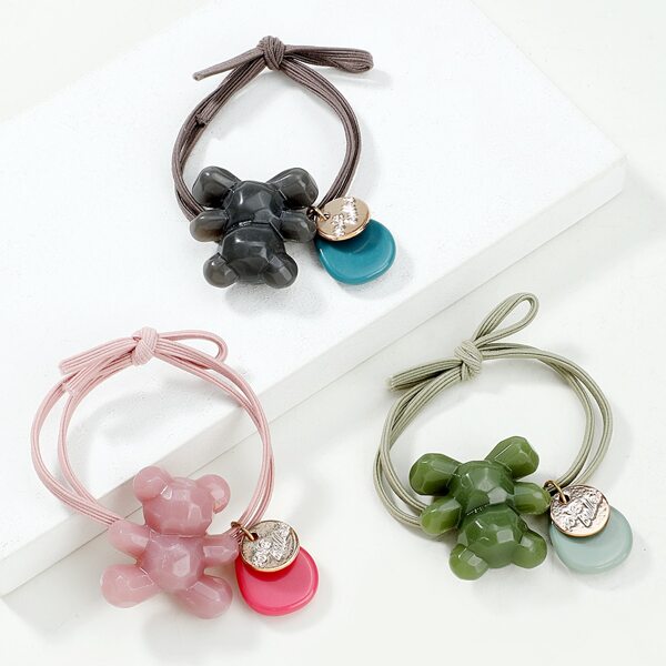 

3pcs Bear Decor Hair Tie, Multicolor