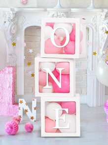 3 piezas de cajas de globos de 25x25cm, 1 pieza de caja decorativa de globo, decoración de fiesta - Blanco - Ver 5