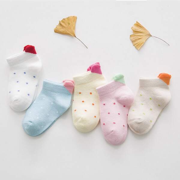 

5pairs Toddler Kids Polka Dot Socks, Multicolor