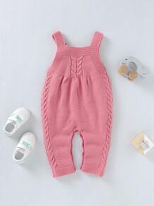 Baby Girl Button Detail Cable Knit Jumpsuit - Pink - View 2