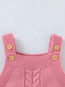 Baby Girl Button Detail Cable Knit Jumpsuit - Pink - View 3