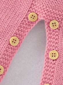 Baby Girl Button Detail Cable Knit Jumpsuit - Pink - View 4