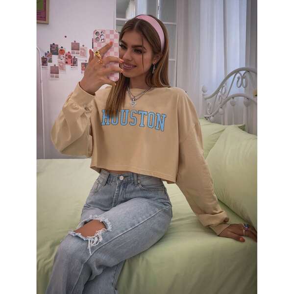 

Letter Graphic Drop Shoulder Tee, Apricot