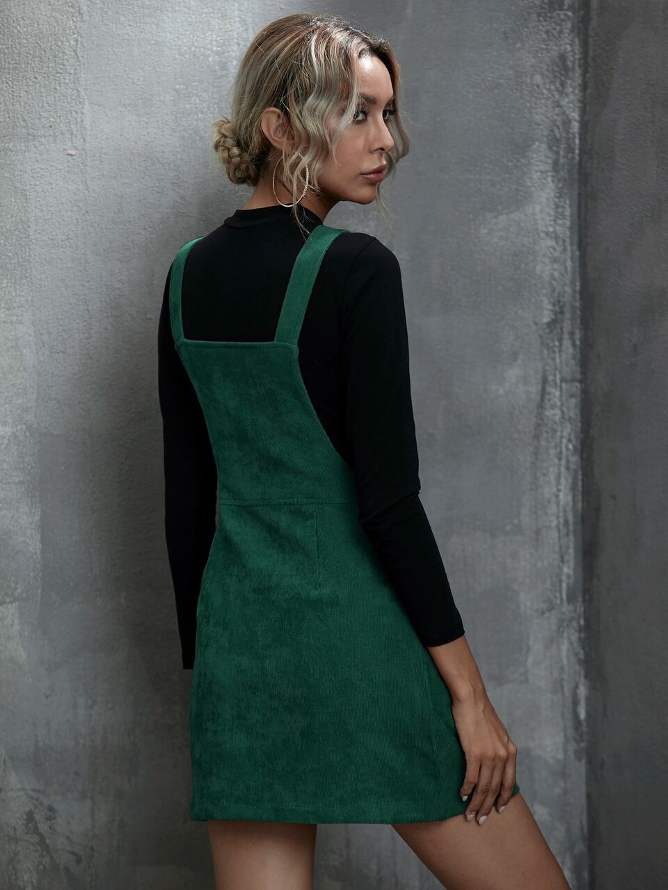 Corduroy O-Ring Zipper Mini Overall Dress