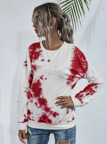 SHEIN LUNE 紮染圓領運動衫 - 紅白色 - 查看 4