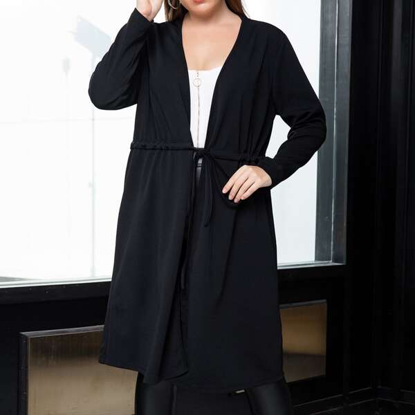 

Plus Solid Drawstring Waist Coat, Black