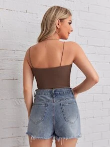 SHEIN Essnce 羅紋針織素色短版吊帶上衣 - 摩卡棕 - 查看 2