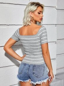 Muchica Knot Front Striped Top - Light Grey - View 2