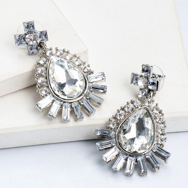 

Water Drop Rhinestone Decor Earrings, Multicolor