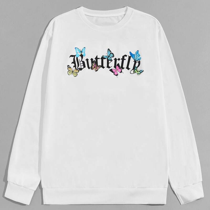 

Guys Letter Butterfly Graphic Sweatshirt, White