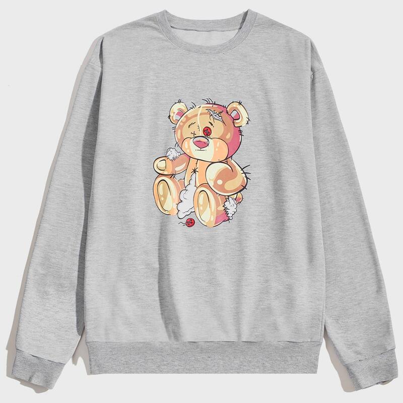 

Guys Cartoon Bear Graphic Sweatshirt, Light grey