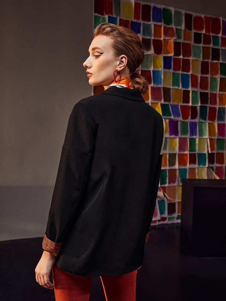 Shalaleh Blazer de color combinado de cuello con solapa - Multicolor - Añade 2