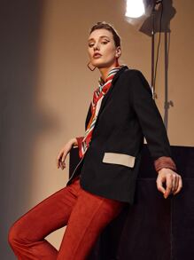 Shalaleh Colour Block Lapel Neck Blazer - Multicolor - View 3