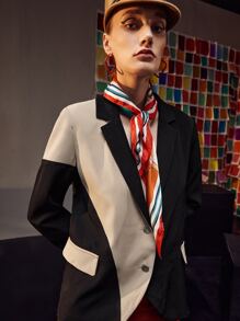 Shalaleh Colour Block Lapel Neck Blazer - Multicolor - View 4