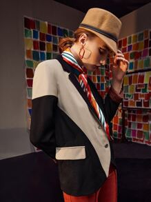 Shalaleh Colour Block Lapel Neck Blazer - Multicolor - View 5