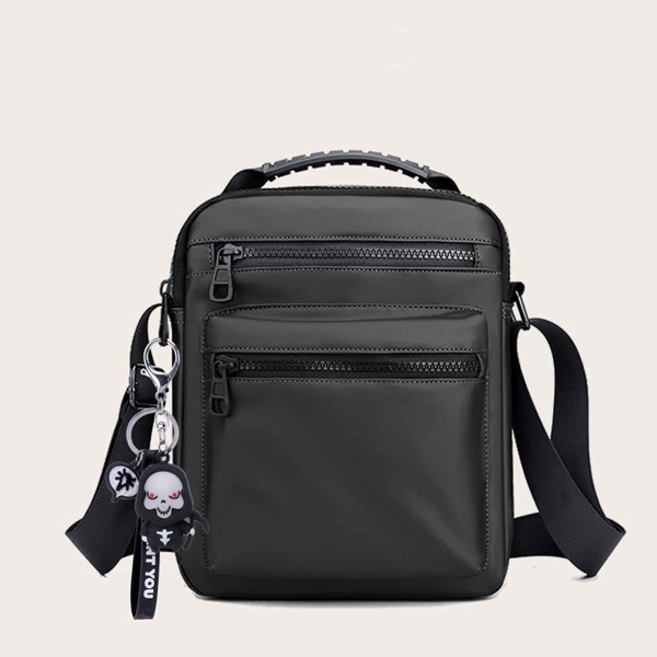 

Men Minimalist Crossbody Bag With Halloween Design Bag Charm, Black
