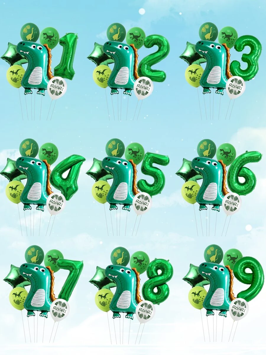 7件裝恐龍主題生日裝飾氣球 - 綠色 - 查看 1