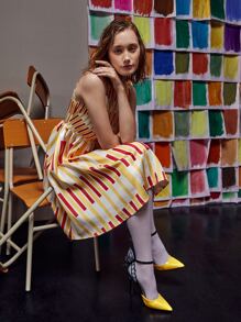 Noreen 條紋圖案後拉鏈連衣裙 - 彩色 - 查看 3