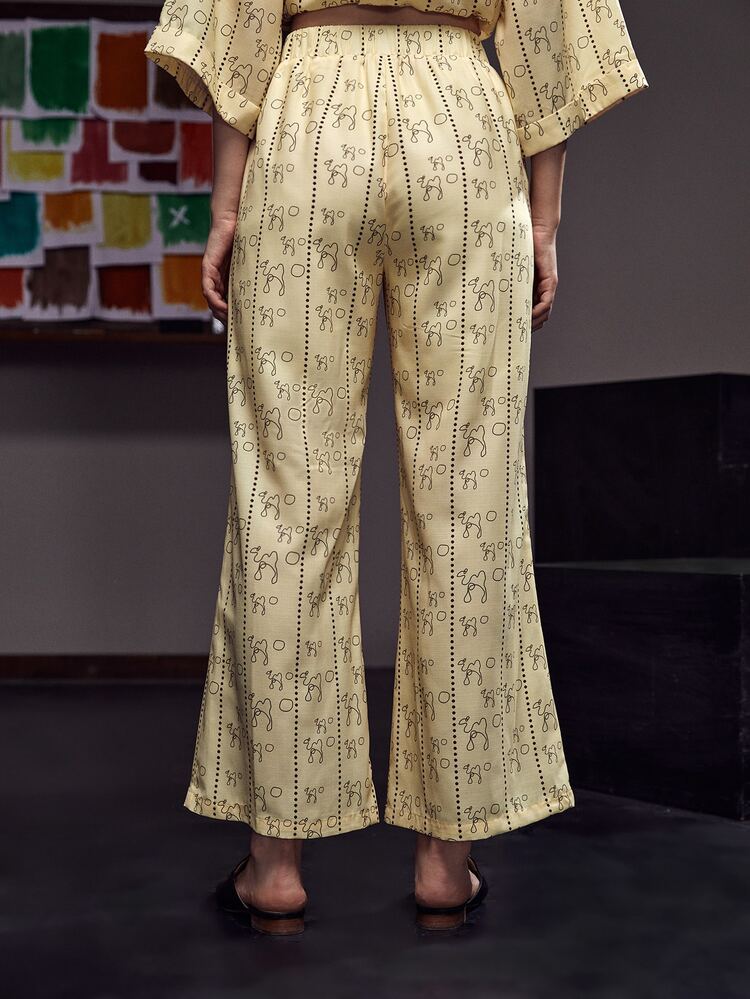 Dulcè Allover Print Flare Leg Trousers - Apricot - View 2