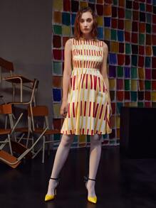 Noreen 條紋圖案後拉鏈連衣裙 - 彩色 - 查看 5