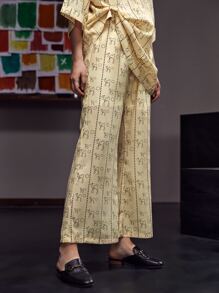 Dulcè Allover Print Flare Leg Trousers - Apricot - View 4