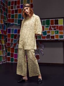 Dulcè Allover Print Flare Leg Trousers - Apricot - View 5