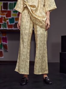 Dulcè Allover Print Flare Leg Trousers - Apricot - View 6